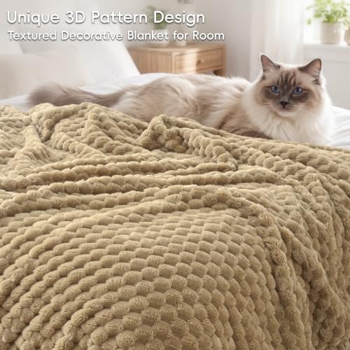 PHF Soft Cozy Fleece Blanket Twin Size, 340GSM Lightweight Warmth, Khaki - color: Khaki, size: Twin(66"x90")