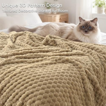 PHF Soft Cozy Fleece Blanket Twin Size, 340GSM Lightweight Warmth, Khaki - color: Khaki, size: Twin(66"x90")