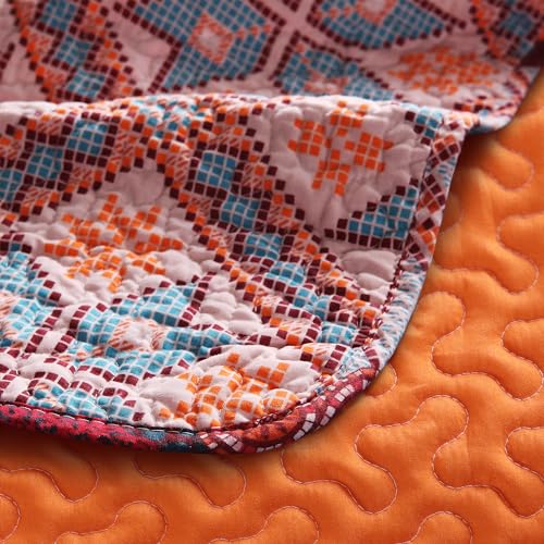 Exclusivo Mezcla Reversible Boho Quilted Throw Blanket, 50"x 60" - color: Bohemian Red and Orange, size: 50 x 60 inch
