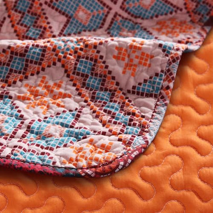 Exclusivo Mezcla Reversible Boho Quilted Throw Blanket, 50"x 60" - color: Bohemian Red and Orange, size: 50 x 60 inch