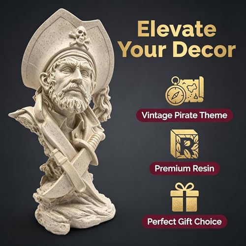 H&W Sandstone Pirate Figurine, Buccaneer Francis Drake Statue Decoration - color: Pirate