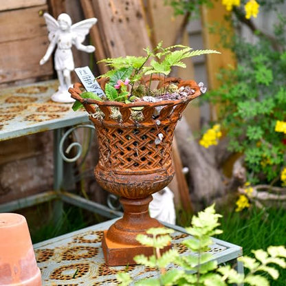 Sungmor Cast Iron Rust Urn Planter - 10 Inches Hollow Trophy-Shaped Design - color: Rust Color - Urn