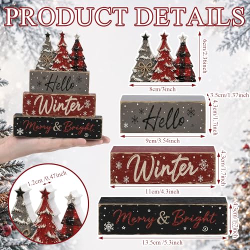 Amyhill 4 Pcs Winter Snowflake Tree Tiered Tray Wooden Table Sign Decor - style: Winter Pine