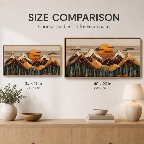 Framed Large Woodland Mountain Canvas Wall Art 16x32 Inch