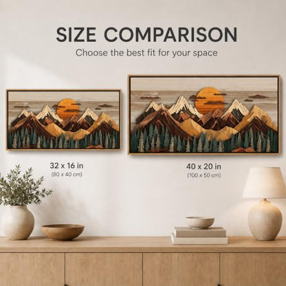 Framed Large Woodland Mountain Canvas Wall Art 16x32 Inch