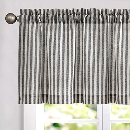 jinchan Linen Boxter Stripe Valances for Window 16 inch,Black,1 Panel - color: Boxter Stripe | Black on Linen, size: 50"W x 16"L (Pack of 1)