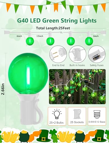 25FT G40 LED Green Christmas String Lights Outdoor with 27 Globe Bulbs - color: Clear Green, size: 25Ft