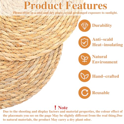 12" Set of 24 Woven Rattan Placemats, Boho Farmhouse Table Mats