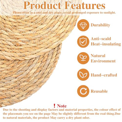 12" Set of 24 Woven Rattan Placemats, Boho Farmhouse Table Mats