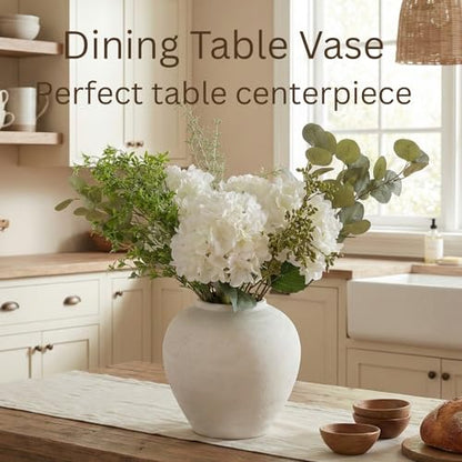Large White Vase for Centerpieces - 11" Wide Textured Stone Look - color: White Large Brushed