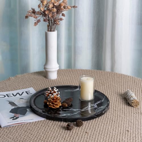 Marble Serving Tray, 11.8" Round Vanity Tray for Bathroom Countertop, Black - color: Black