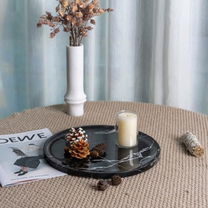 Marble Serving Tray, 11.8" Round Vanity Tray for Bathroom Countertop, Black - color: Black