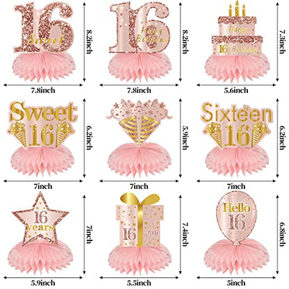 Turypaty Sweet 16th Birthday Honeycomb Table Centerpieces Decorations Girls - style: Pink Rose Gold 16th