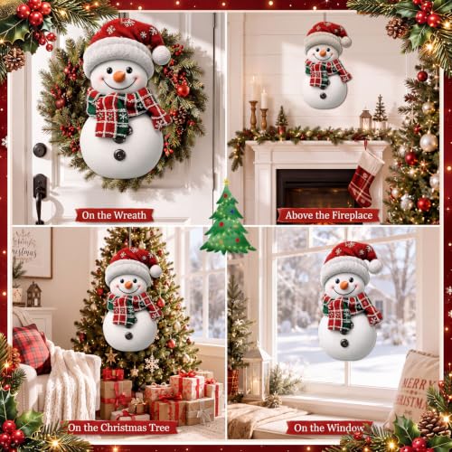 Vicenpal Christmas Snowman Wooden Hanging Sign Snowman Door Wreath Elegant - style: Stylish Style