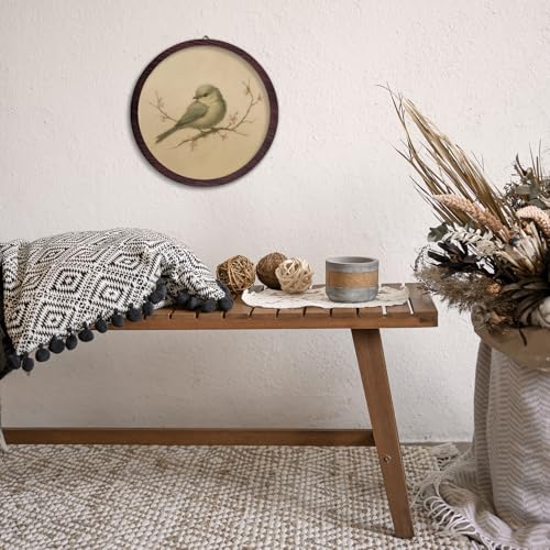 XDFVL Vintage Bird Round Wall Art Decor, Retro Floral Bird Framed Wooden Prints, Cottagecore Farmhouse Rustic Round Wall Hanging Decor for Home Bedroom Living Room, 10x10 Inch - color: sparrow