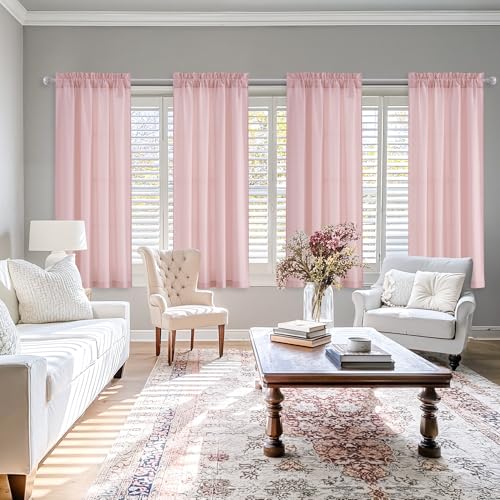 NICETOWN Pink Privacy Sheer Curtains 63 Inches Long That Let Light in, Non-See-Through Semi Sheer Curtains Light Filtering Window Drapes for Nursery, Girls' Room, Rod Pocket Top 4 Panels, W42 x L63 in - color: Pink, size: 42"W x 63"L (Pack of 4)