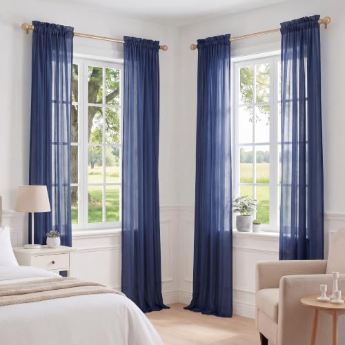 PONY DANCE 4 Panels Sheer Curtains 90 Inches Long, Navy Blue, W 42" x L 90" - color: Navy Blue, size: 42"W x 90"L (Pack of 4)