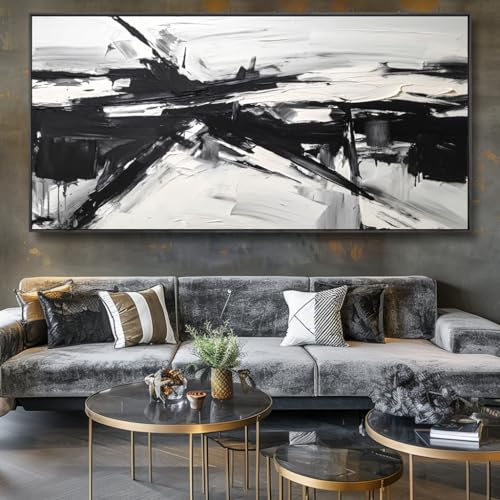 Wall Art Abstract Canvas Painting Black and White Modern Artwork for Living Room Bedroom Dining Room Home Office Decor 30"x60" with Framed - color: Black abstract art, size: 60"L x 30"W