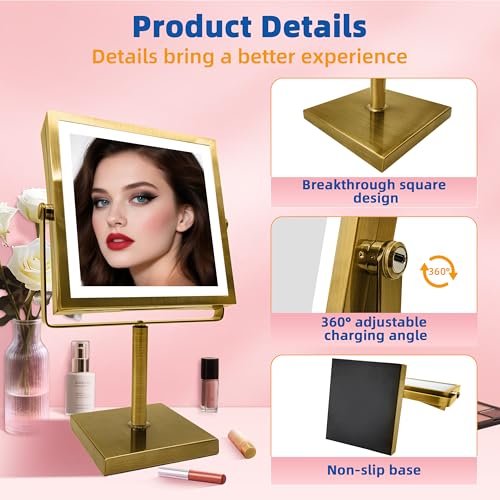 Ruacq Makeup Mirror with Lights 1X/10X Height Adjustable Antique Gold - color: Antique Brass - 10x
