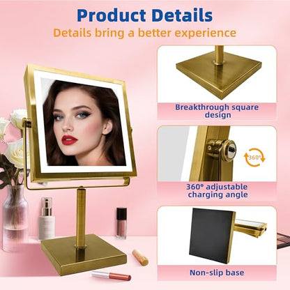 Ruacq Makeup Mirror with Lights 1X/10X Height Adjustable Antique Gold - color: Antique Brass - 10x