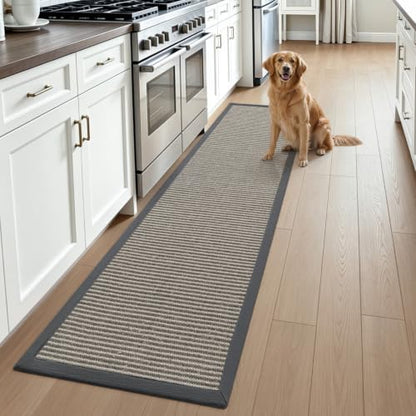 DEXI Jute Runner Rug 2'4''x10', Rug Runners for Hallways, Natural/Grey - color: Natural/Grey, size: 2'4" x 10' (Runner)