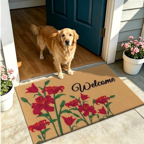 Vaukki Outside Welcome Doormat 24''x36'', Non Slip Coco Coir Door Mat - color: Welcome, size: 2' x 3' (Rectangular)