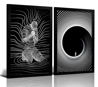 AUUAUU 2 Pcs Black and White Abstract Wall Art 16x24 Inches Black Framed - color: Black Framed Abstract Prayer, size: 16x24 Inch