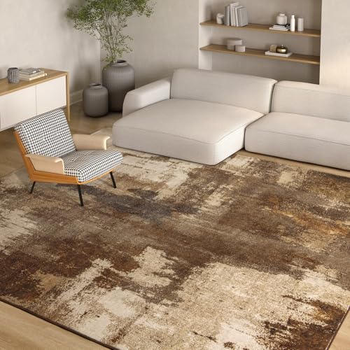 Kelarea Washable Area Rug 8x10, Non-Slip Low Pile Abstract Brown - color: Brown, size: 8' x 10' (Rectangular)
