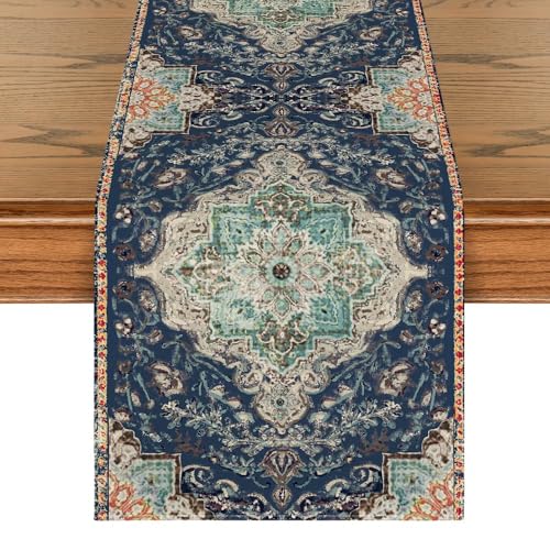Artoid Mode Boho Bohemia Style Blue Table Runner, Country Rustic Farmhouse Magical Winter Kitchen Dining Table Decoration for Home Party Decor 13x72 Inch - color: Blue, size: 13" x 72", Table Runner