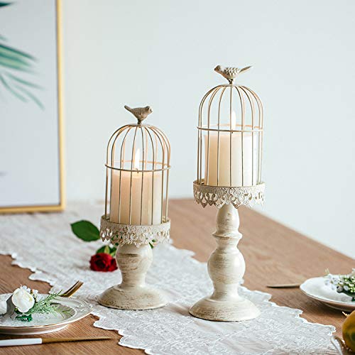 Sziqiqi Birdcage Candle Holders Decorative Set of 2，Distressed Ivory