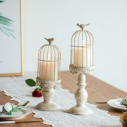 Sziqiqi Birdcage Candle Holders Decorative Set of 2，Distressed Ivory