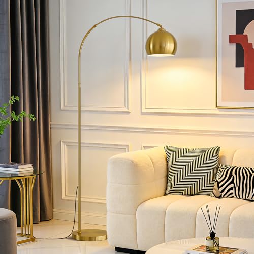 Gold Brushed Brass Arc Floor Lamps with 12W LED Remote Dimming - color: Gold Remote Dimming
