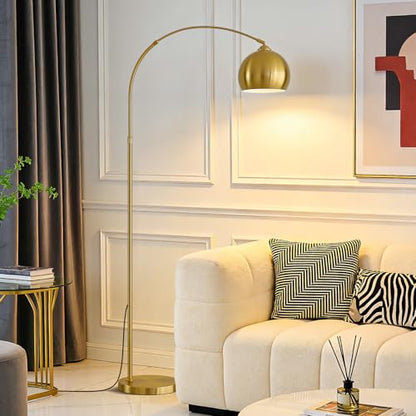 Gold Brushed Brass Arc Floor Lamps with 12W LED Remote Dimming - color: Gold Remote Dimming
