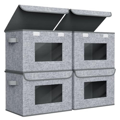 Univivi Fabric Storage Bins with Lids for Clothes 4 Pack, Grey Linen - color: Linen Grey