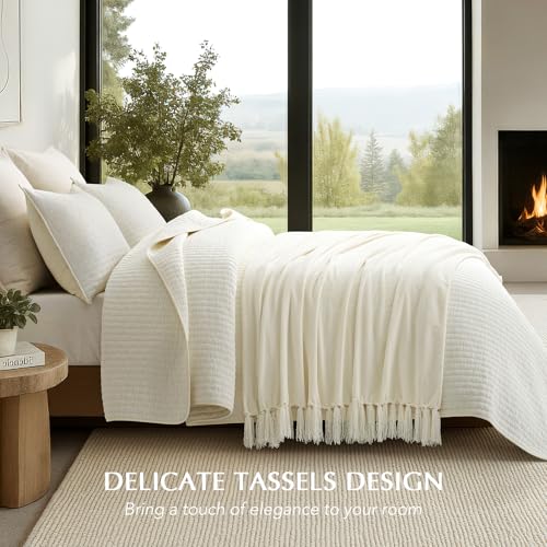 EverGrace Chenille Knit Throw Blanket for Couch, 50"x60", Ivory White - color: Ivory White, size: 50"x60"
