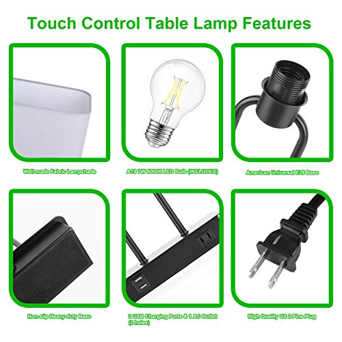 Lakumu Bedside Touch Control Table Lamps, 3 Way Dimmable Nightstand Lamp - color: Gray