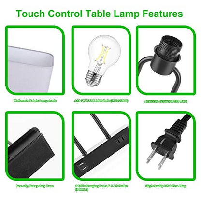 Lakumu Bedside Touch Control Table Lamps, 3 Way Dimmable Nightstand Lamp - color: Gray