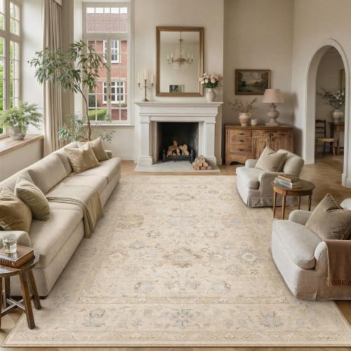 9x12 Washable Living Room Area Rug Beige Vintage Netural Carpet - color: Beige, size: 9' x 12' (Rectangular)