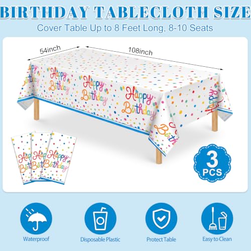 3 Pack Plastic Birthday Tablecloth, 54 x 108 Inch Birthday Decorations - color: Birthday