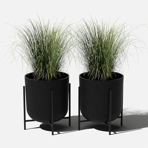 Veradek Mason Series Raised Lima Planter - Round Planter with Stand - color: Black, size: 15 inch - 2 Pack