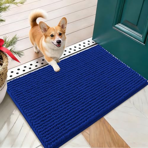 OLANLY Dog Door Mat for Muddy Paws 24x16, Extra Absorbent Chenille Mud Mat - color: Royal Blue, size: 24" X 16"