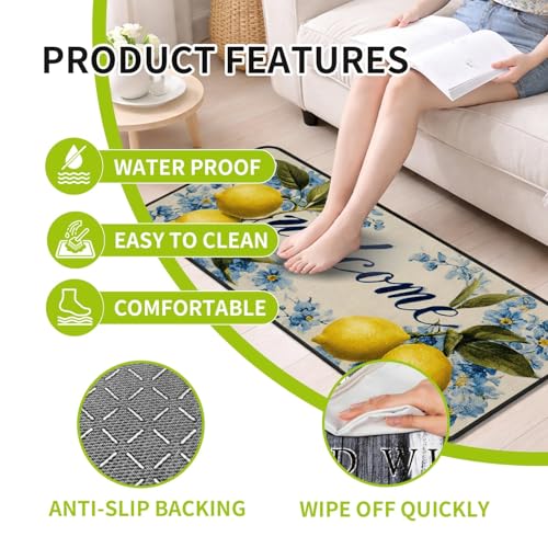 Classic Kitchen Mats for Floor, 2-Piece Non-Slip Kitchen Rugs - color: Lemon Blue Flower