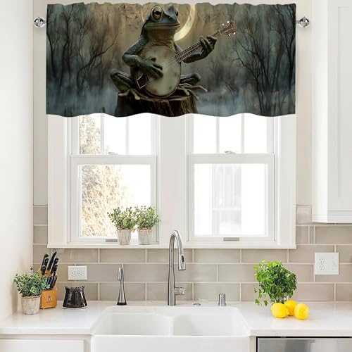 Frog Valance Curtains,Rod Pocket Valances for Windows,Small Window Treatment Valances for Kitchen,Living Room,Bedroom,Bathroom,Home Decor,18x54 Inch,1 Panel,Musical Animal - color: Frog01, size: 54"W x 18"L (Pack of 1)