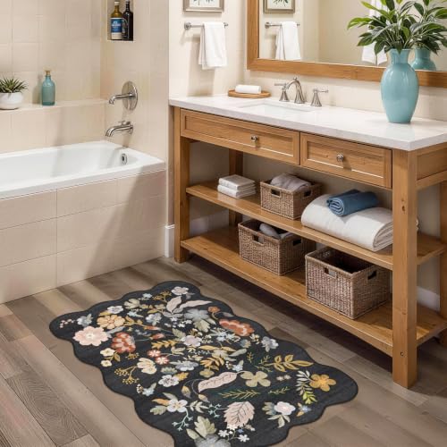 Bathroom Rugs 30x20 Bath Mat: Boho Washable Low-Pile Thin Door Mat Black - color: Black, size: 1'7" x 2'6" (Rectangular)