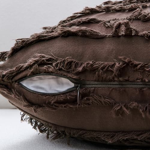 MIULEE Boho Linen Striped Throw Pillow Covers 18x18, Dark Brown - color: Dark Brown, size: 18" x 18" (Pack of 2)