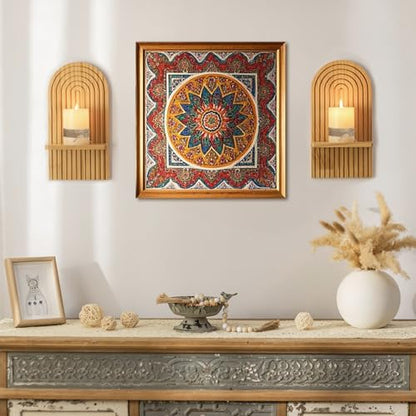 Boho Wall Decor Set of Two: Wood Wall Candle Holder - color: Natural