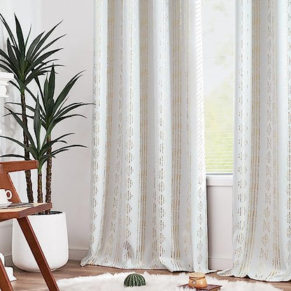jinchan Boho Blackout Curtains 63 Inch Length for Bedroom Living Room - color: Boho | Gold on Off White, size: 52"W x 63"L (Pack of 2)
