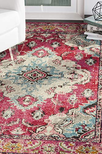 SAFAVIEH Monaco Area Rug 5'1"x7'7", Pink & Multi MNC243D - color: Pink/Multi, size: 5'1" x 7'7" (Rectangular)
