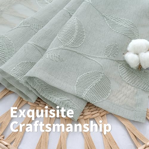 BGment Sage Green Leaf Sheer Curtains 84 Inches Long Living Room 2 Panels - color: Sage-leaf, size: 52"W x 84"L (Pack of 2)