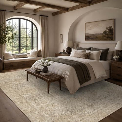 8x10 Washable Boho Area Rug, Dark Beige Farmhouse for Living Room - color: Dark Beige, size: 8' x 10' (Rectangular)